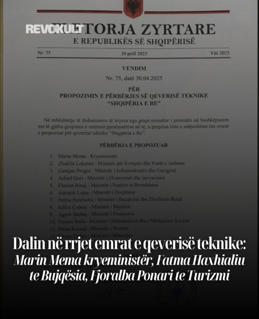 Screenshot Dalin në rrjet emrat e qeverisë teknike: Marin Mema kryeministër, Fatma Haxhialiu te Bujqësia, Fjoralba Ponari te Turizmi