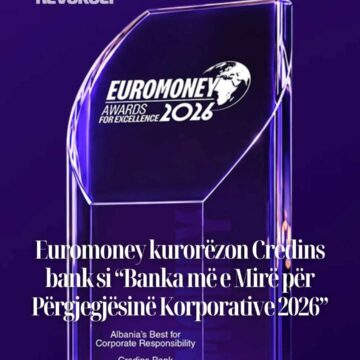 wefefwf Euromoney kurorëzon Credins bank si “Banka më e Mirë për Përgjegjësinë Korporative 2026”